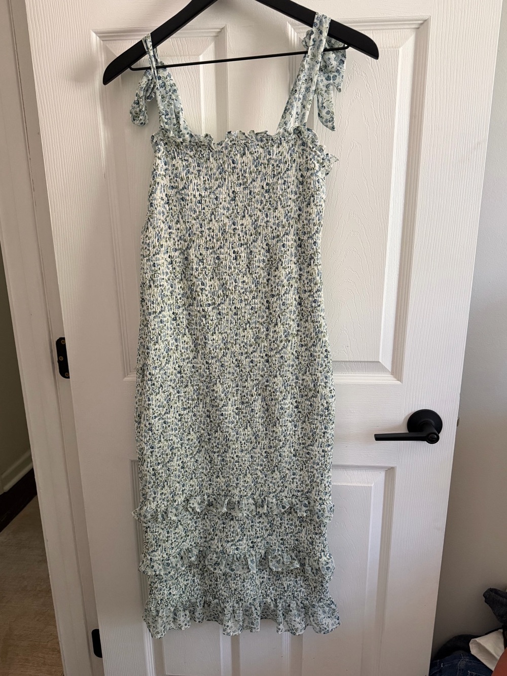 Altar'd State Light Blue and White Floral Smocked Midi Dress